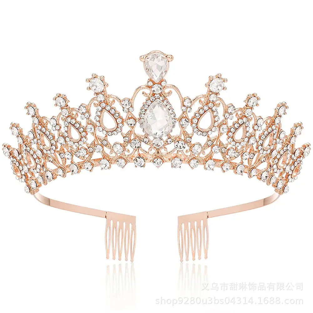 European Bridal Diamond Crown Headband with Pearl Accents
