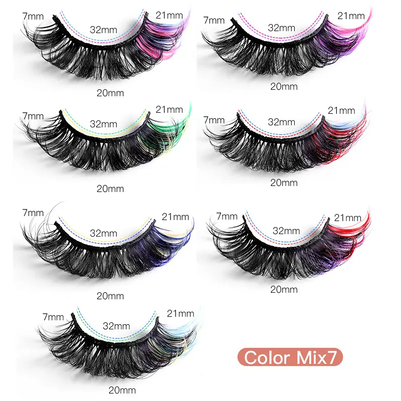 7 Pairs D-Curved False Eyelashes Colorful Durable - Image 12