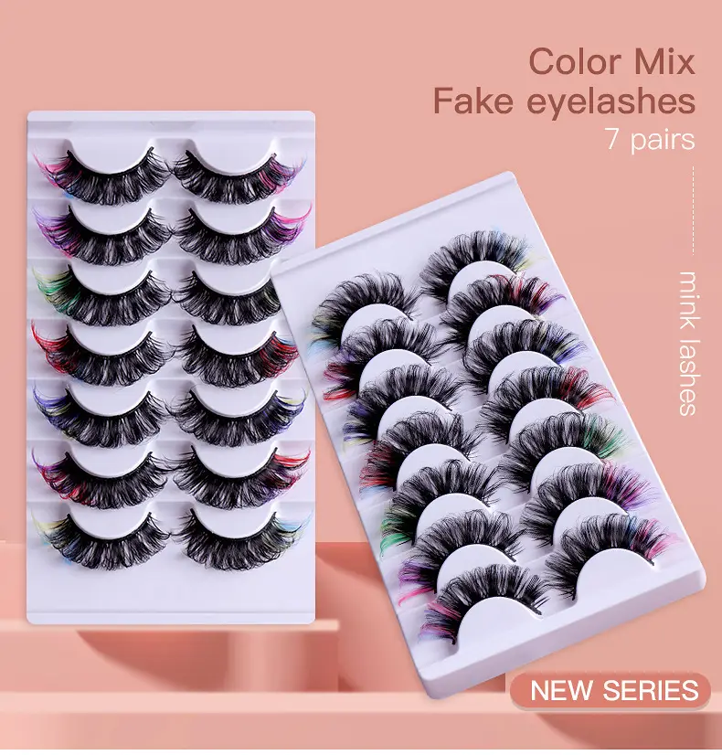 7 Pairs D-Curved False Eyelashes Colorful Durable — feature 1