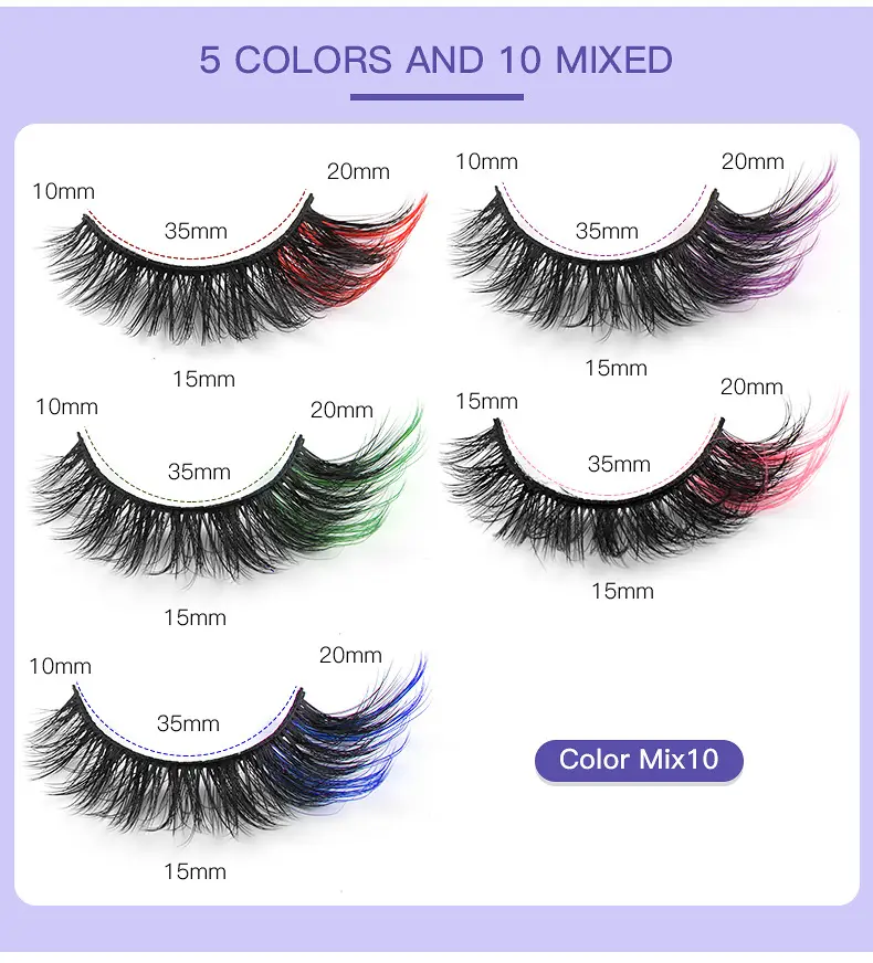 7 Pairs D-Curved False Eyelashes Colorful Durable — feature 34