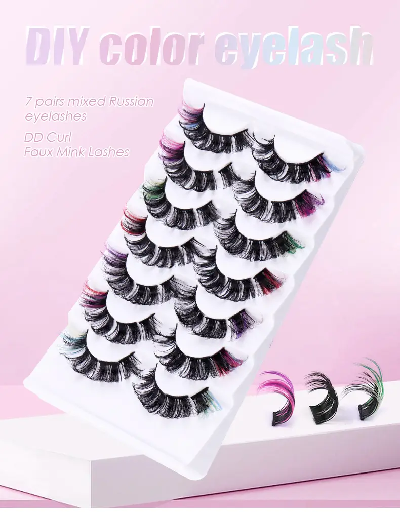 7 Pairs D-Curved False Eyelashes Colorful Durable — feature 43