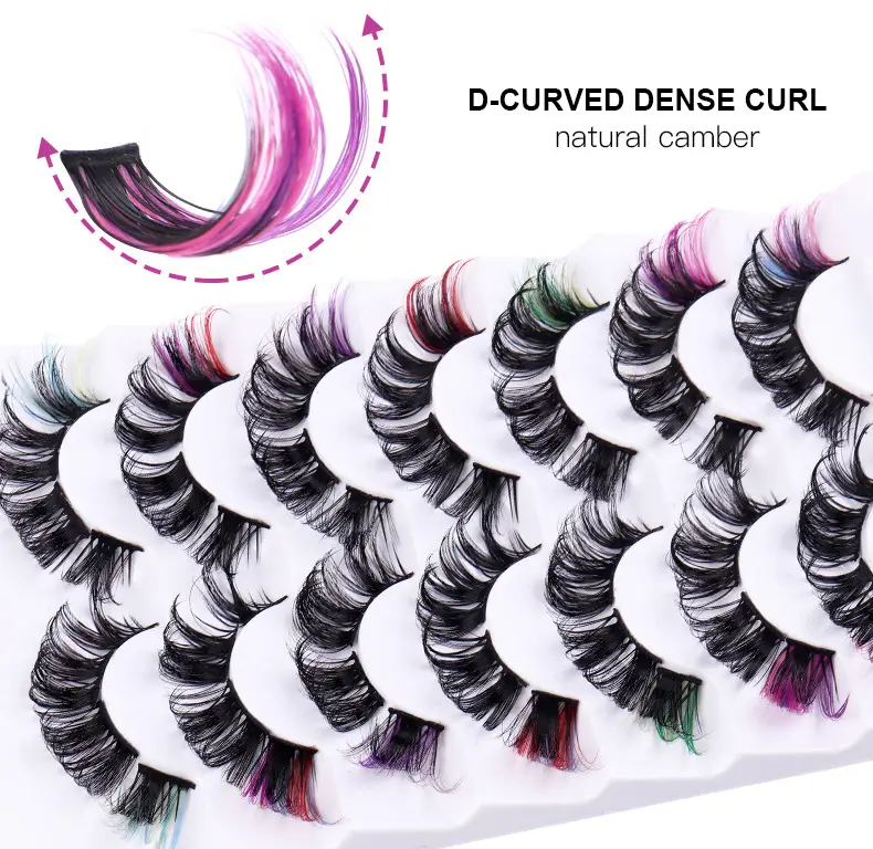 7 Pairs D-Curved False Eyelashes Colorful Durable — feature 45