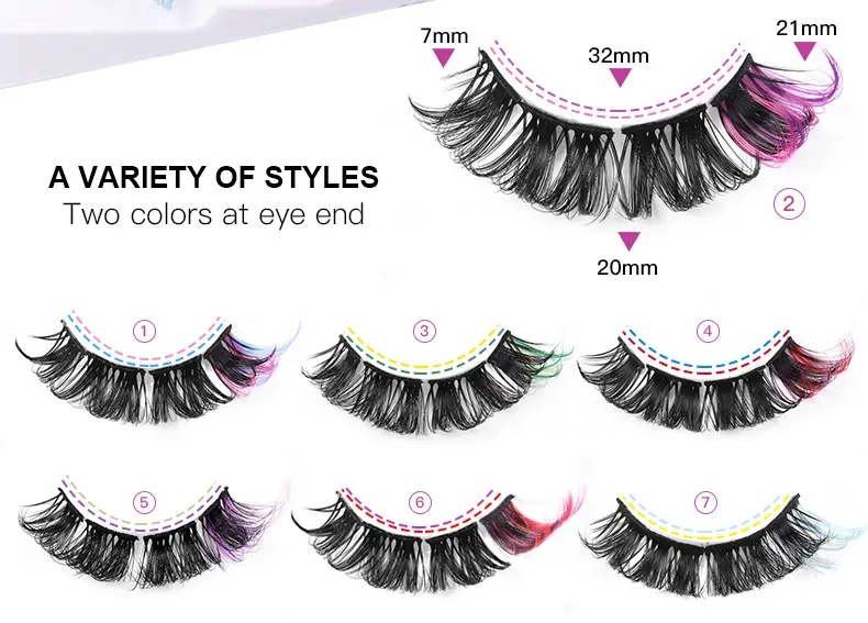 7 Pairs D-Curved False Eyelashes Colorful Durable — feature 46
