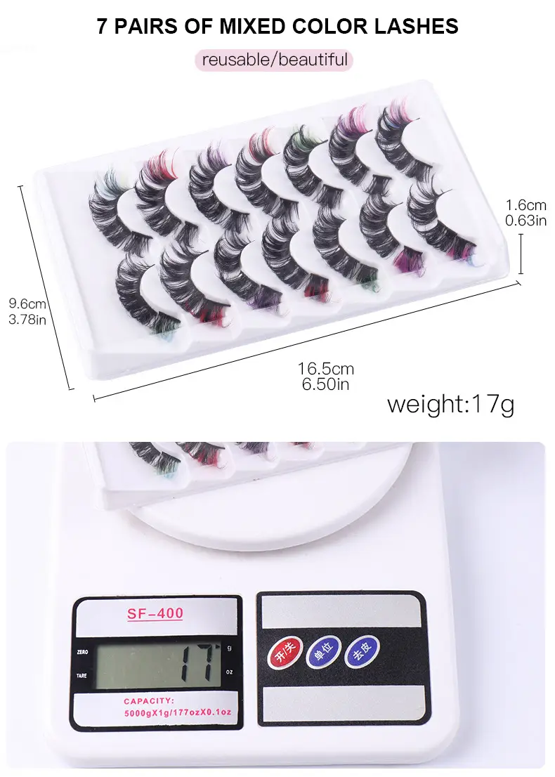 7 Pairs D-Curved False Eyelashes Colorful Durable — feature 47