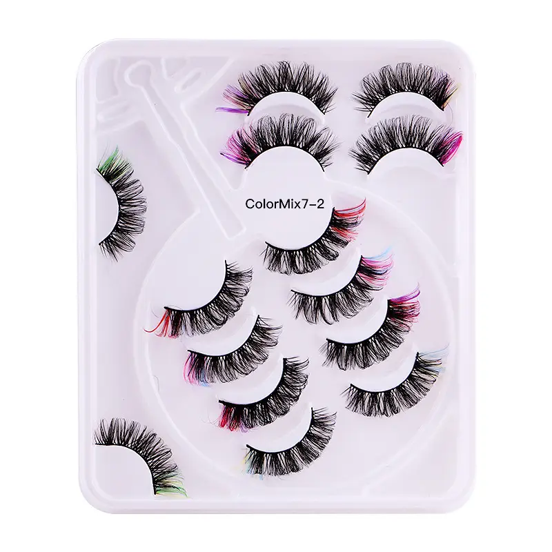 7 Pairs D-Curved False Eyelashes Colorful Durable - Image 2