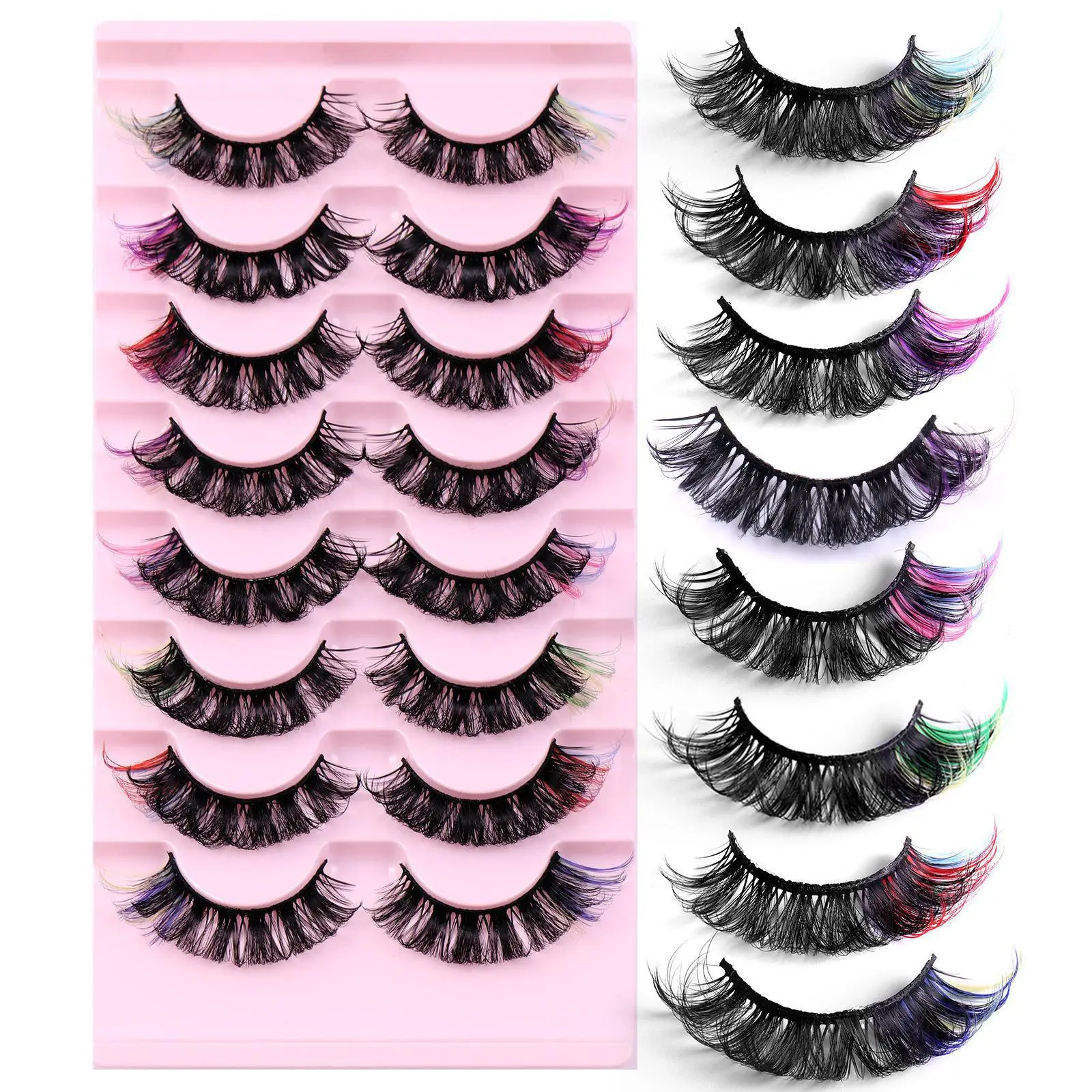 7 Pairs D-Curved False Eyelashes Colorful Durable - Image 6