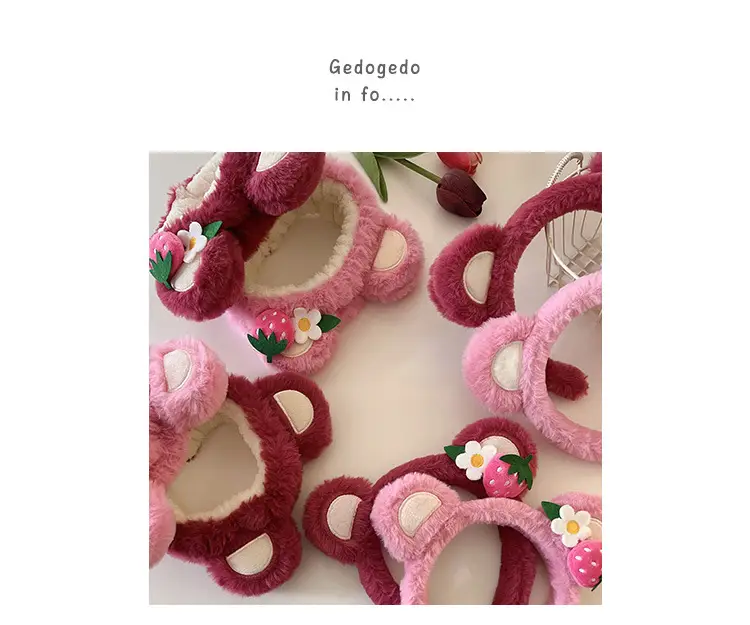 Plush Strawberry Bear Face Washing Headband for Women — feature 2