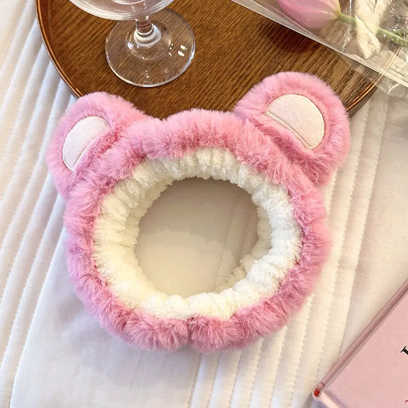Plush Strawberry Bear Face Washing Headband for Women - Image 4
