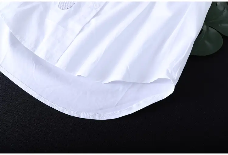 White Long Sleeve Embroidered Shirt Women's Mid-Length Loose Fit — feature 11