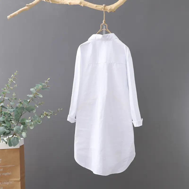 White Long Sleeve Embroidered Shirt Women's Mid-Length Loose Fit — feature 13