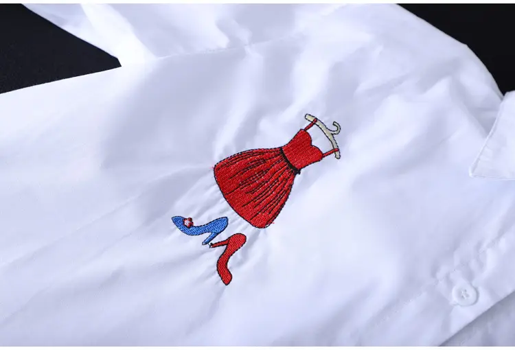 White Long Sleeve Embroidered Shirt Women's Mid-Length Loose Fit — feature 17