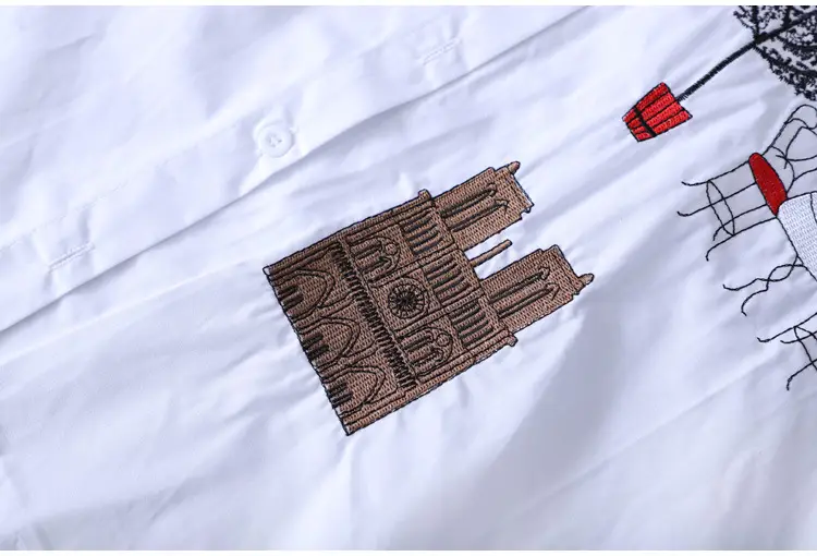 White Long Sleeve Embroidered Shirt Women's Mid-Length Loose Fit — feature 20