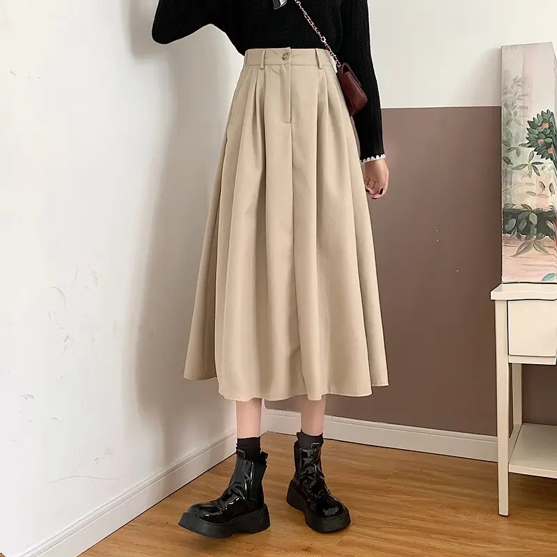 Vintage High-Waisted Skirt Women Brown Mid-Length 2025 - Image 6