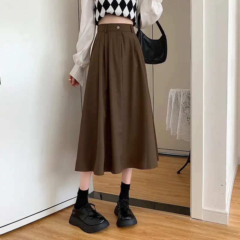 Vintage High-Waisted Skirt Women Brown Mid-Length 2025 — feature 15