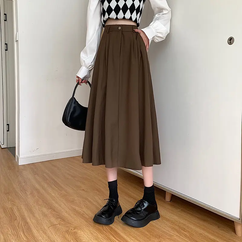 Vintage High-Waisted Skirt Women Brown Mid-Length 2025 — feature 17