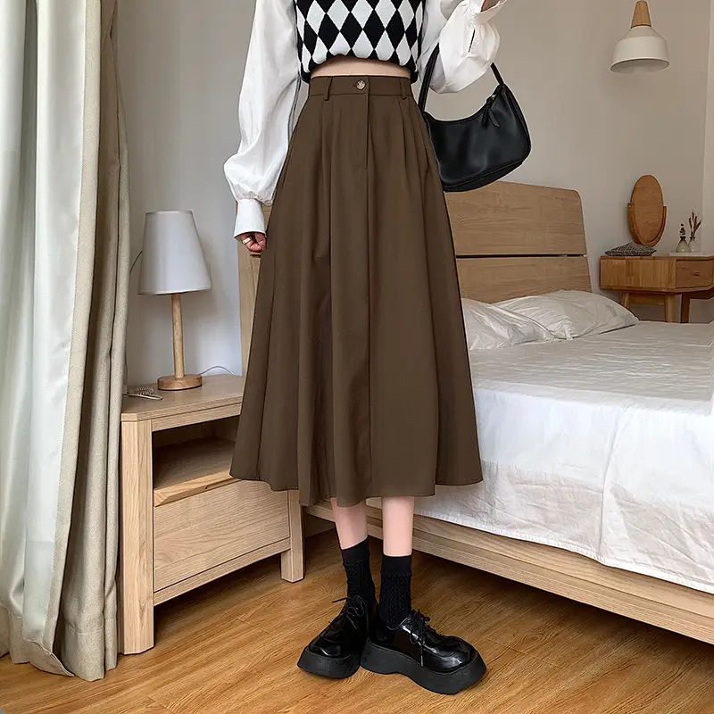 Vintage High-Waisted Skirt Women Brown Mid-Length 2025 — feature 20