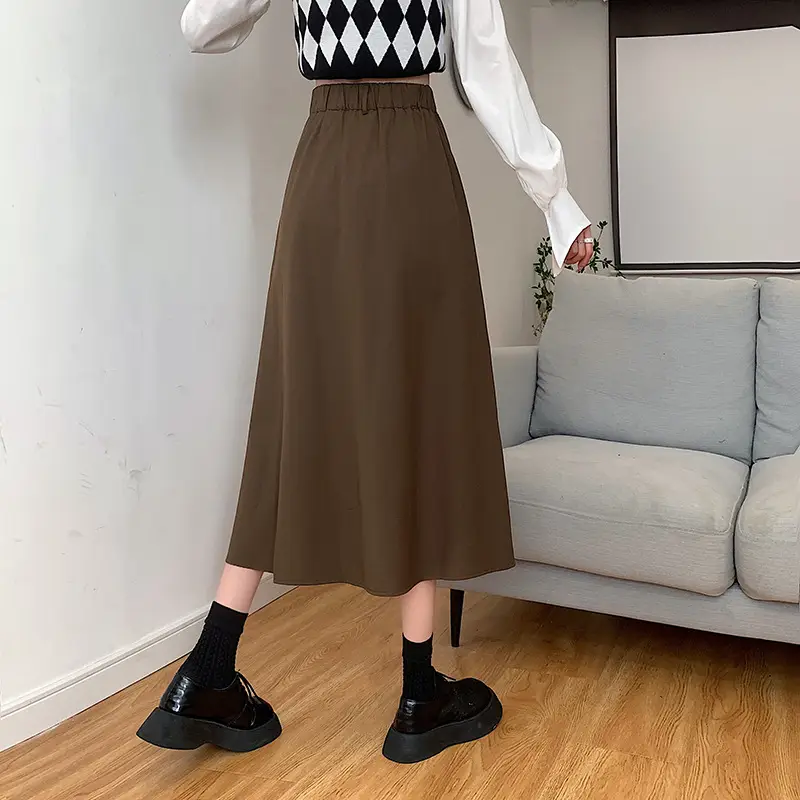 Vintage High-Waisted Skirt Women Brown Mid-Length 2025 — feature 22