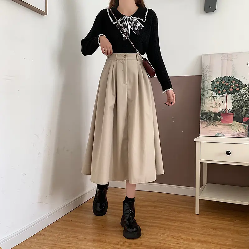 Vintage High-Waisted Skirt Women Brown Mid-Length 2025 — feature 31