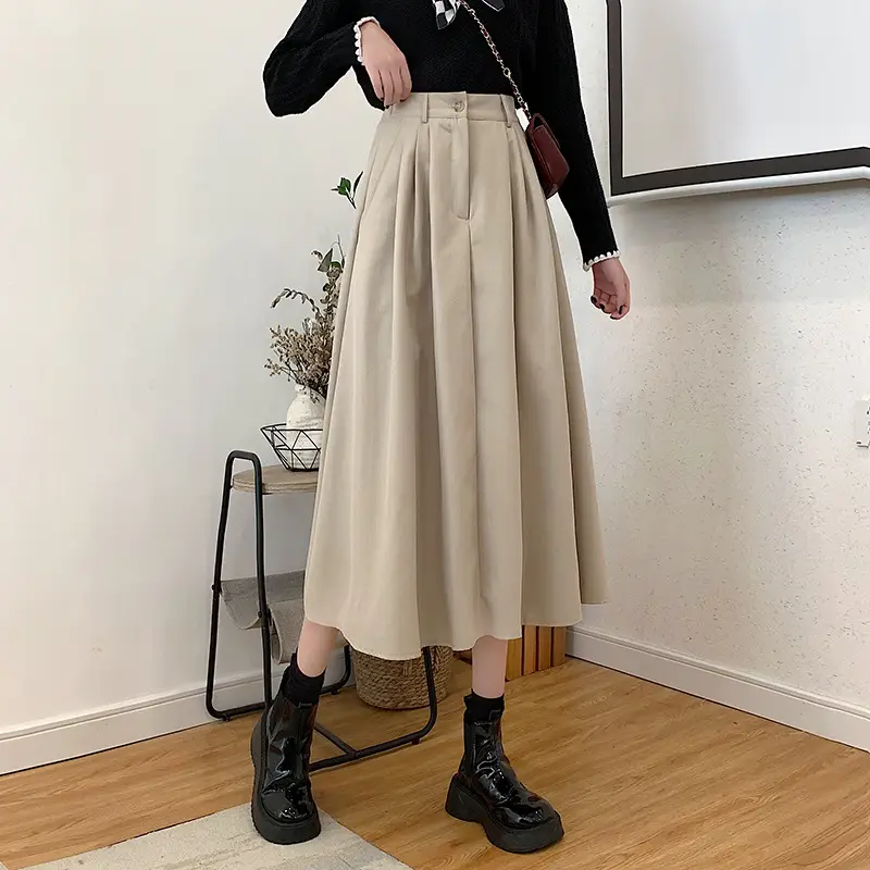 Vintage High-Waisted Skirt Women Brown Mid-Length 2025 — feature 32