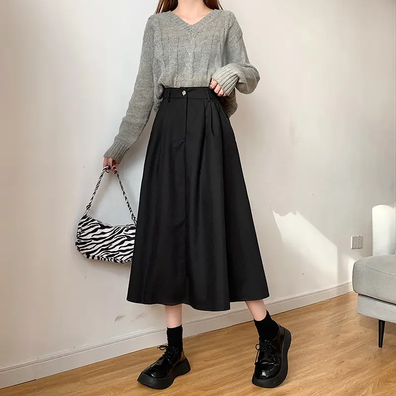 Vintage High-Waisted Skirt Women Brown Mid-Length 2025 — feature 36