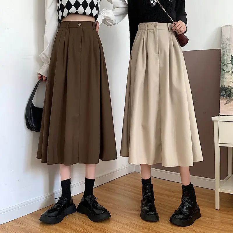 Vintage High-Waisted Skirt Women Brown Mid-Length 2025 — feature 4