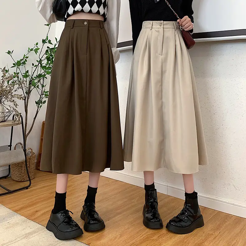 Vintage High-Waisted Skirt Women Brown Mid-Length 2025 — feature 5