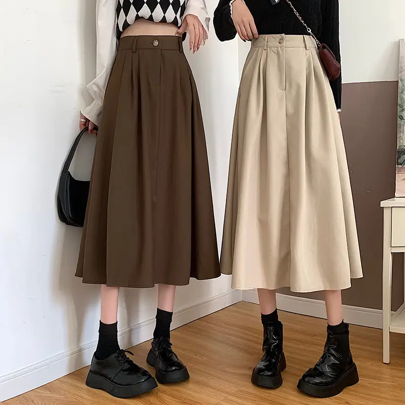 Vintage High-Waisted Skirt Women Brown Mid-Length 2025 — feature 6
