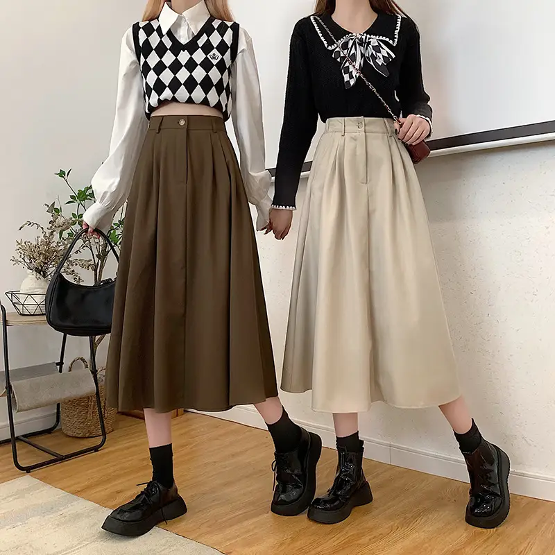 Vintage High-Waisted Skirt Women Brown Mid-Length 2025 — feature 8