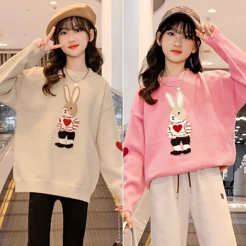 Girls' Winter Rabbit Cartoon Sweater Base Shirt - Image 4