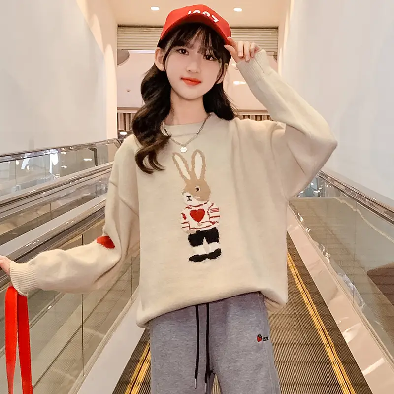 Girls' Winter Rabbit Cartoon Sweater Base Shirt - Image 5
