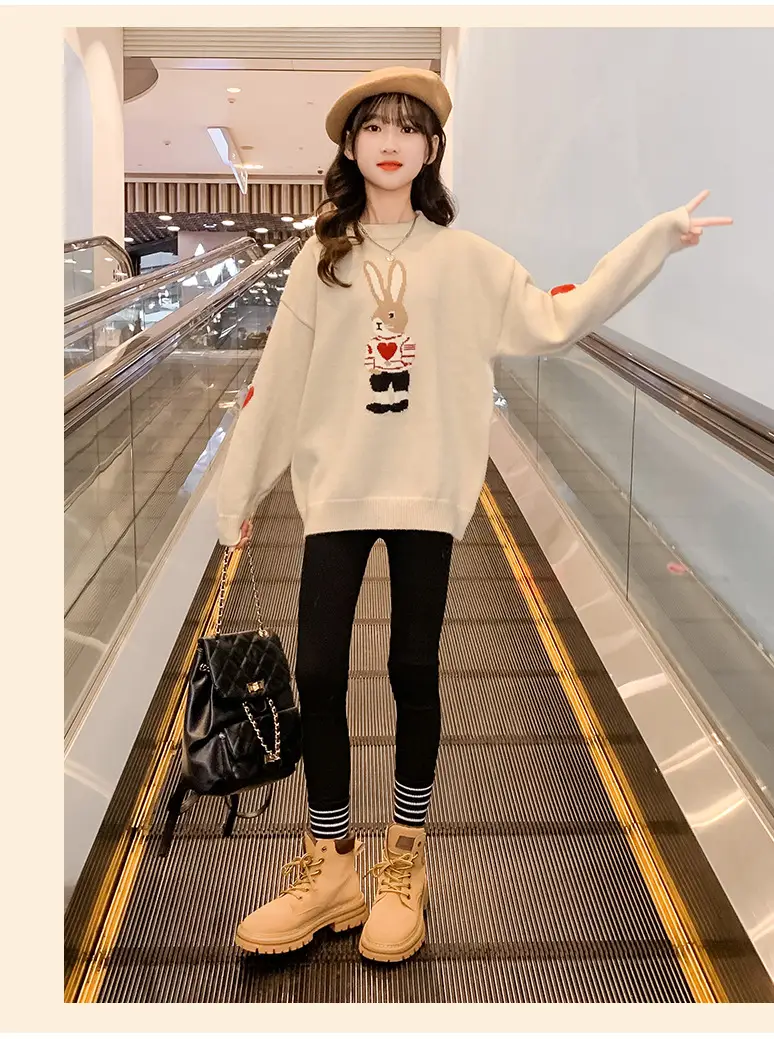 Girls' Winter Rabbit Cartoon Sweater Base Shirt — feature 18