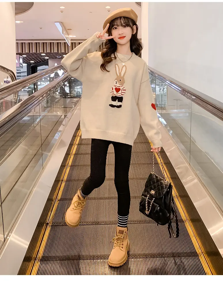 Girls' Winter Rabbit Cartoon Sweater Base Shirt — feature 21