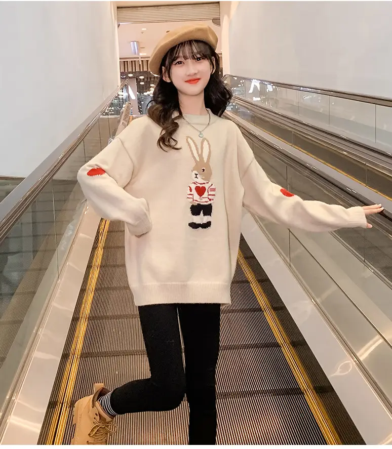 Girls' Winter Rabbit Cartoon Sweater Base Shirt — feature 23