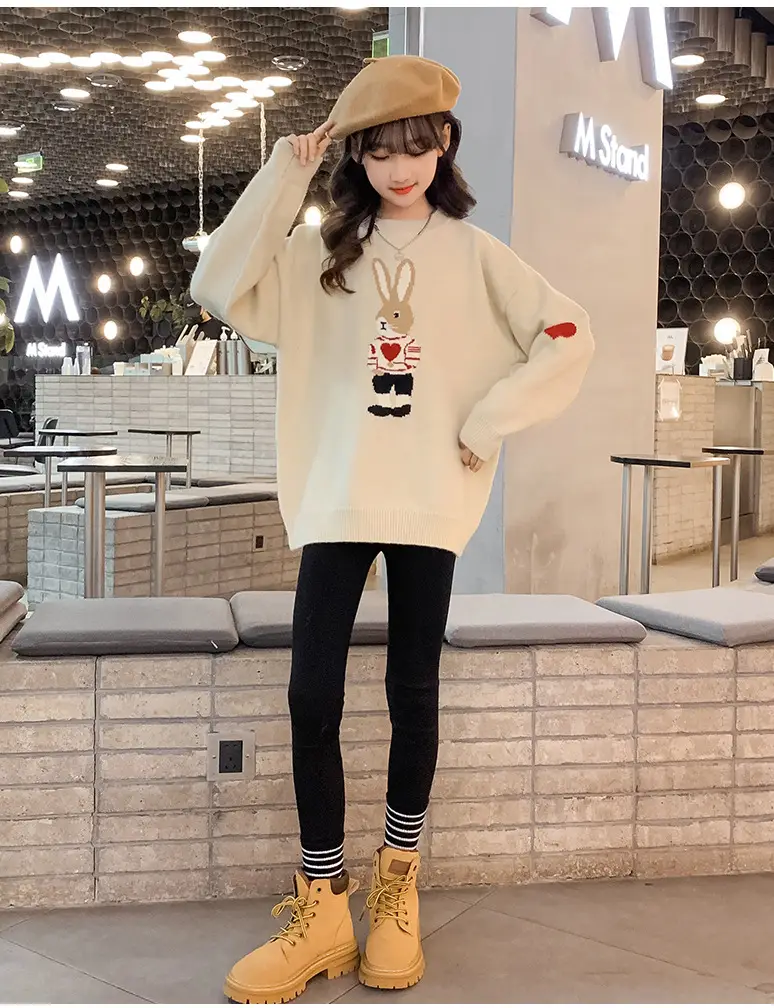 Girls' Winter Rabbit Cartoon Sweater Base Shirt — feature 25