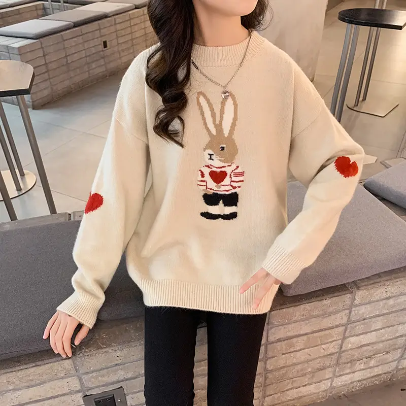 Girls' Winter Rabbit Cartoon Sweater Base Shirt - Image 2
