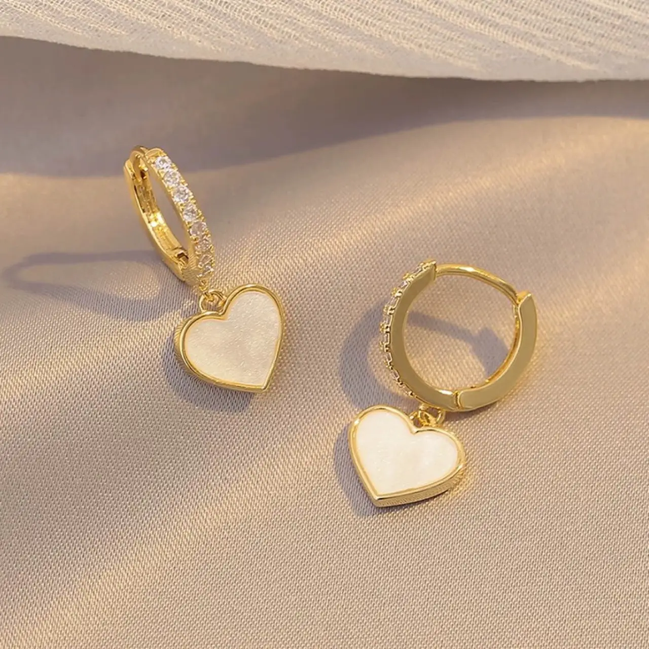 Natural White Heart Earrings for Women with Micro-Setting Technology