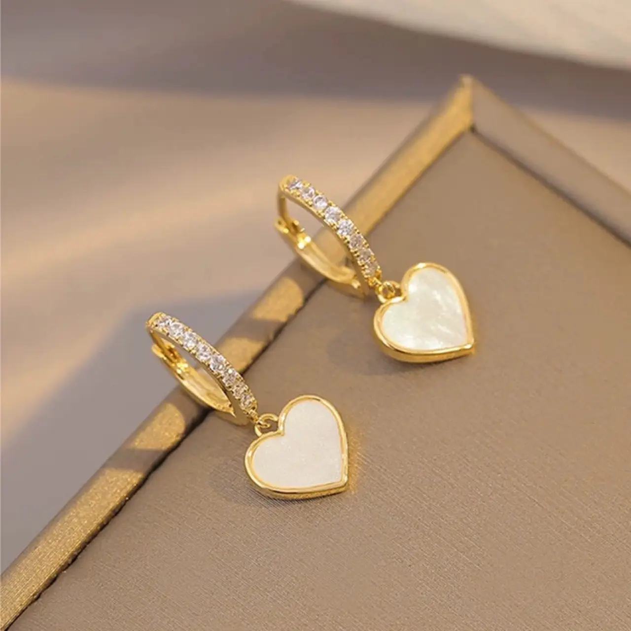 Natural White Heart Earrings for Women with Micro-Setting Technology