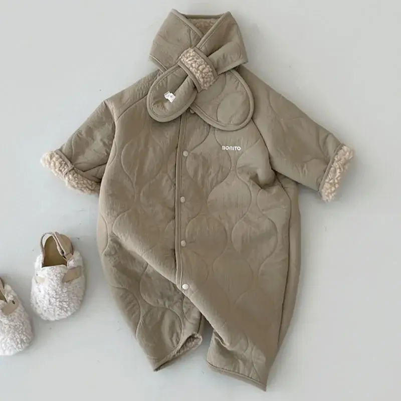 Korean Style Baby Fleece Lined Winter Climbing Suit Set - Image 2