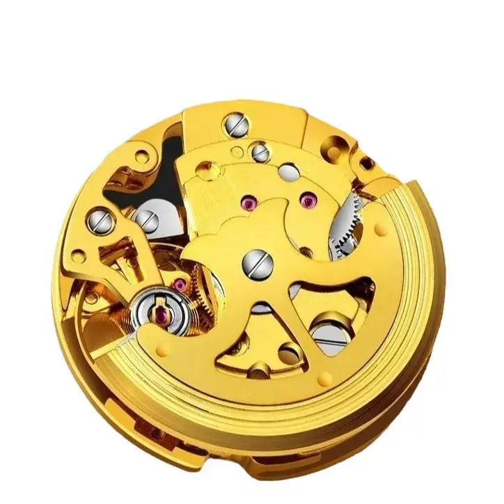 Men's Gold Skeleton Mechanical Watch with Stainless Steel Belt - Image 7