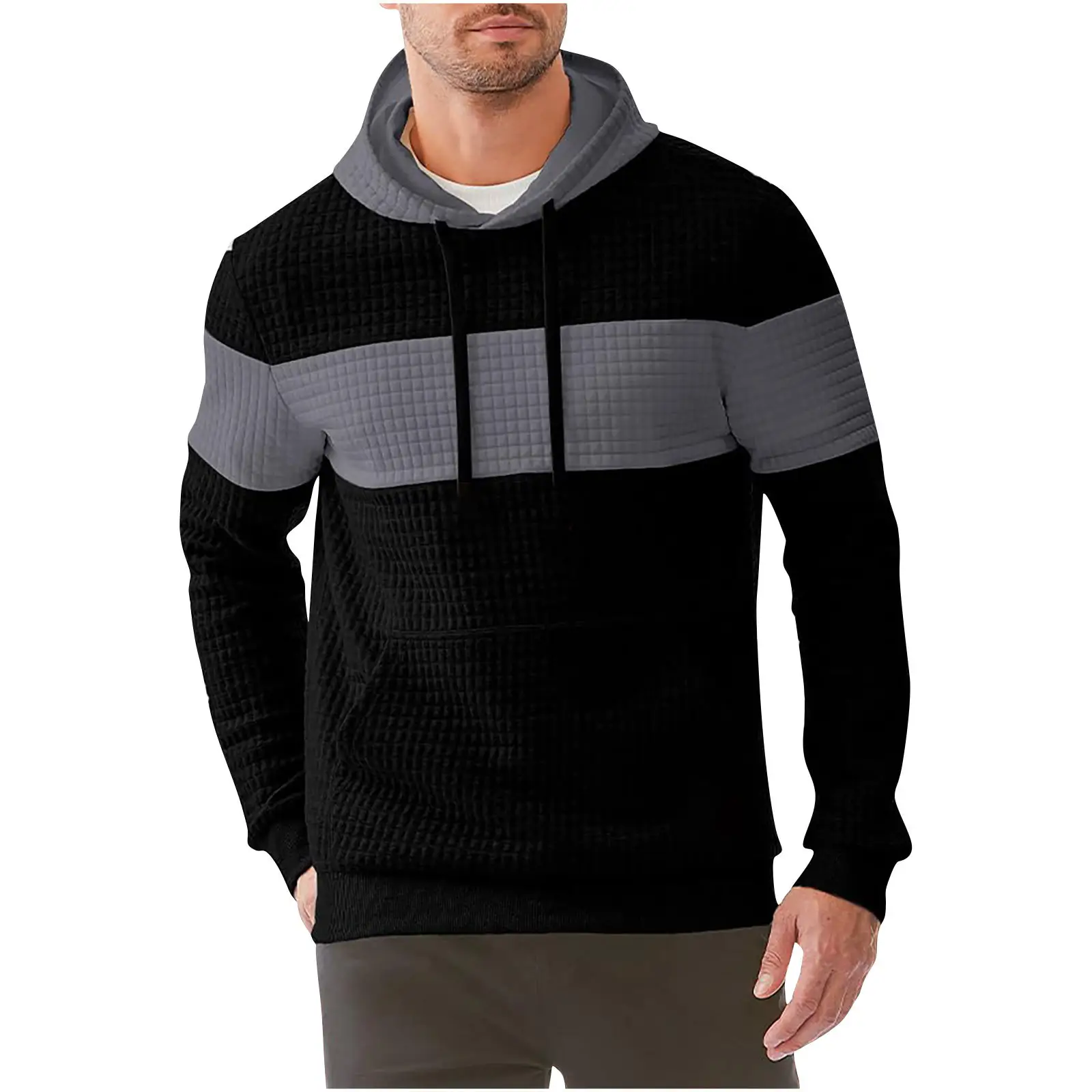 Men's Black Jacquard Hoodie Long Sleeve Winter Wear - Image 8