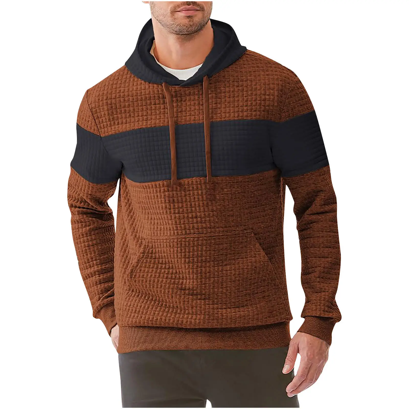 Men's Black Jacquard Hoodie Long Sleeve Winter Wear - Image 9