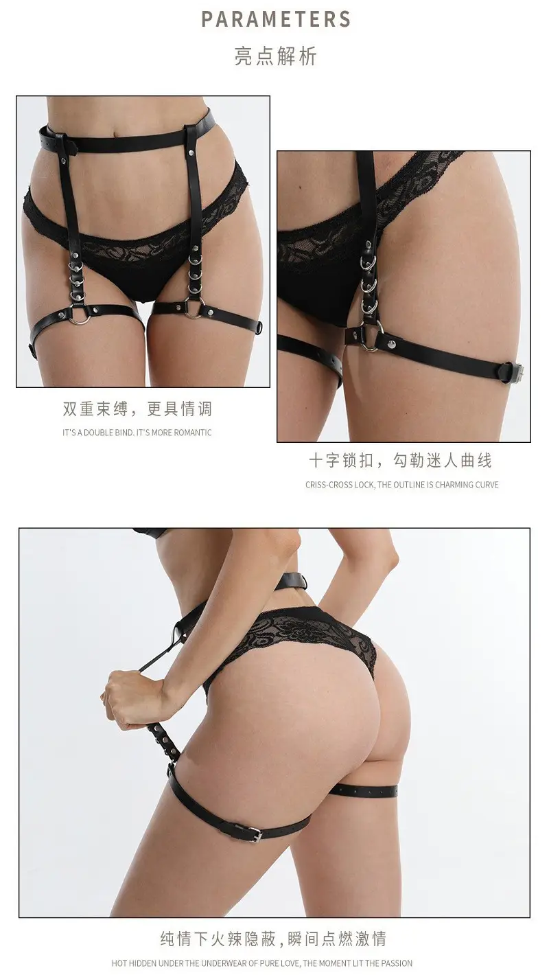 Black Punk Wide Waist Leather Belt Garter Belt Set — feature 10