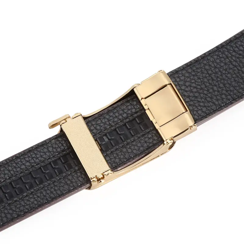New Letter Men's Black Leather Belt with Gold Buckle - Image 5