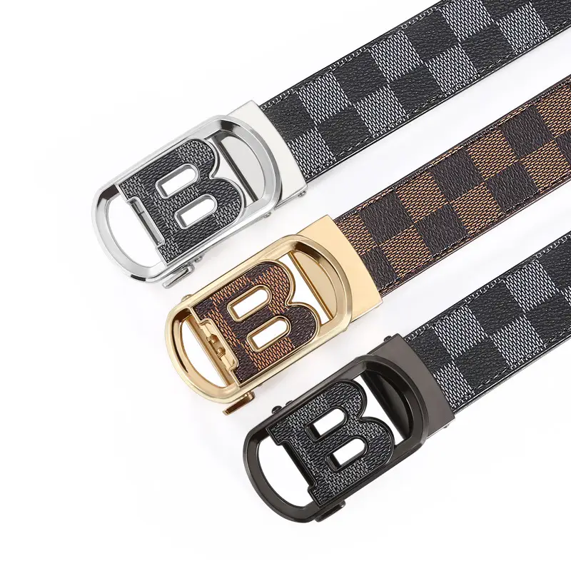 New Letter Men's Black Leather Belt with Gold Buckle - Image 7
