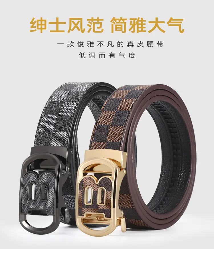New Letter Men's Black Leather Belt with Gold Buckle β feature 1