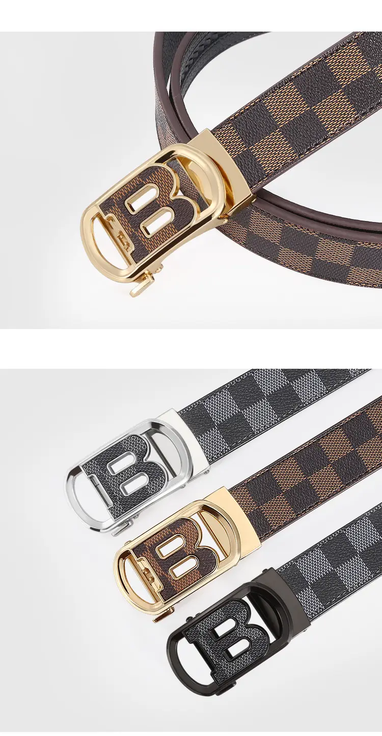 New Letter Men's Black Leather Belt with Gold Buckle β feature 10