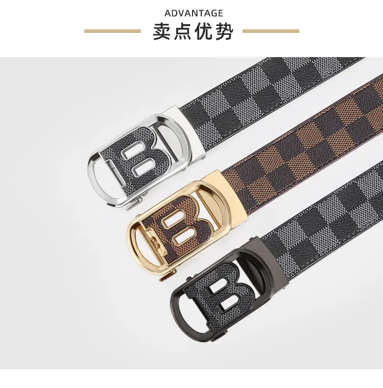 New Letter Men's Black Leather Belt with Gold Buckle β feature 2