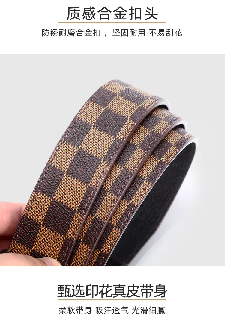 New Letter Men's Black Leather Belt with Gold Buckle β feature 3