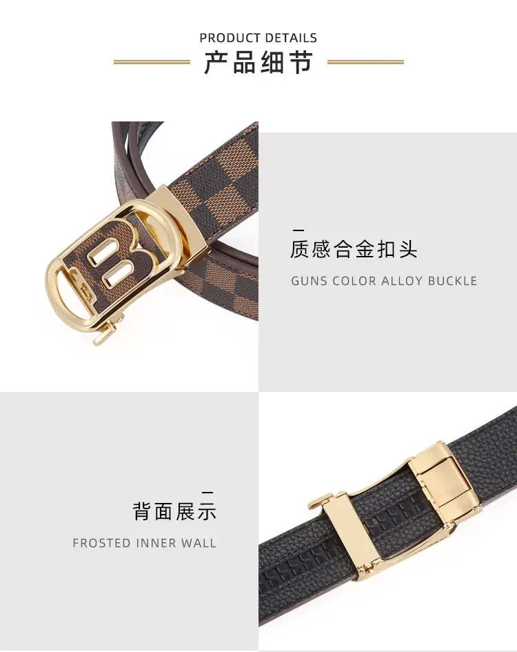 New Letter Men's Black Leather Belt with Gold Buckle β feature 6