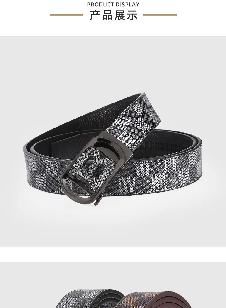 New Letter Men's Black Leather Belt with Gold Buckle β feature 8